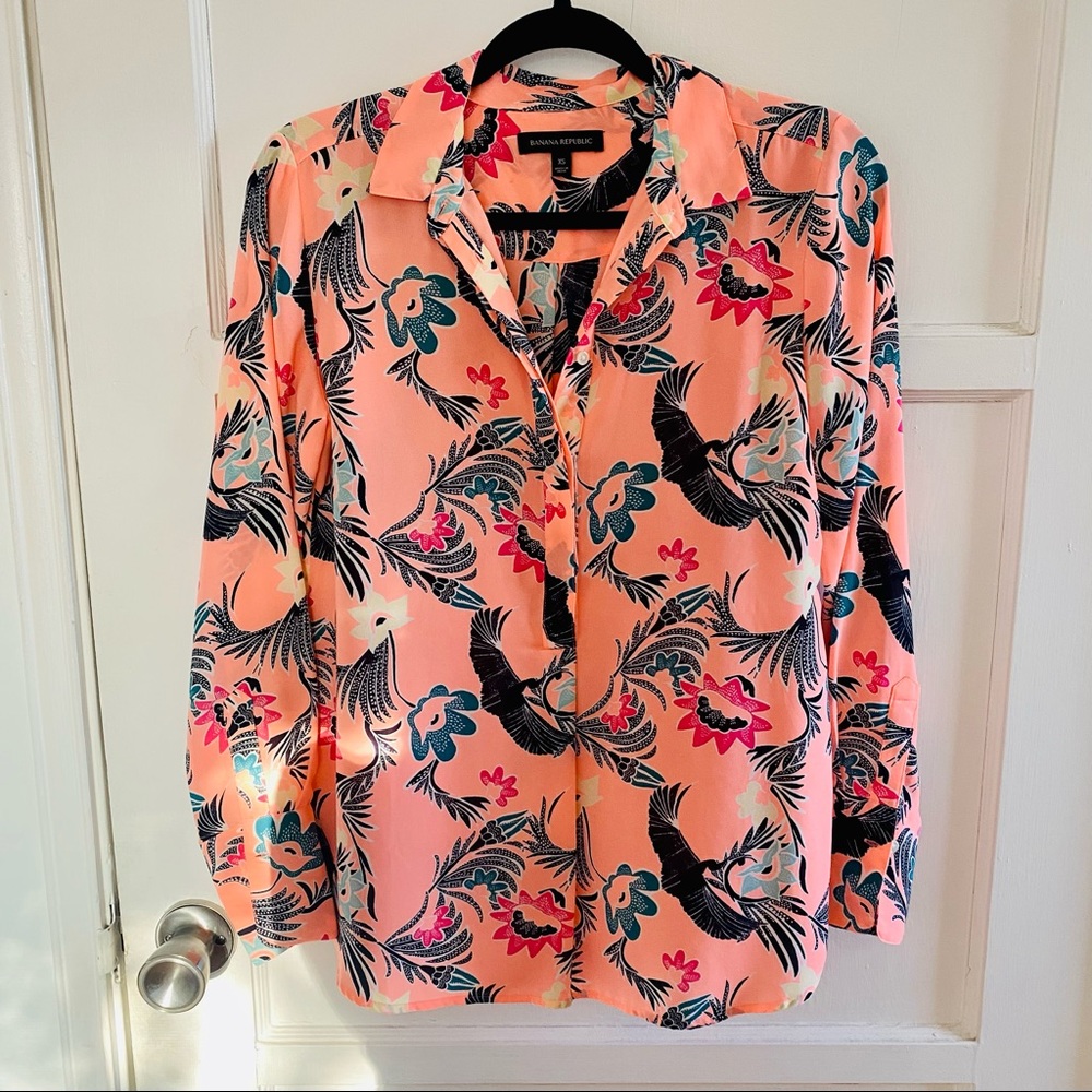 Beautiful half button down bright pink patterned blouse